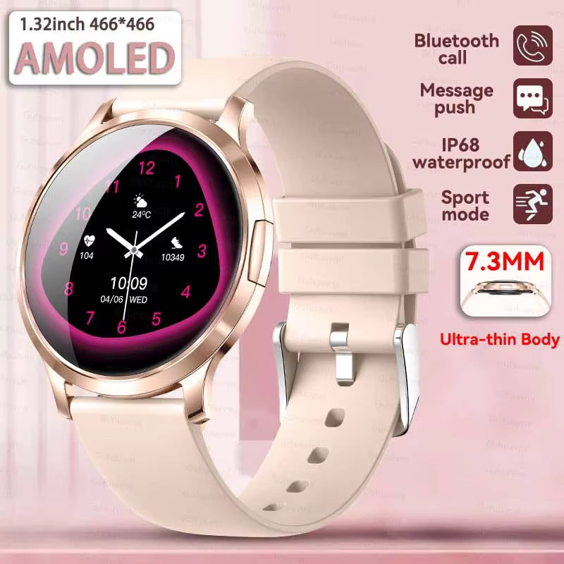 GUHUAVMI Smartwatch, Gold, 1,32 Zoll, Silikon, Damen - Bild 6