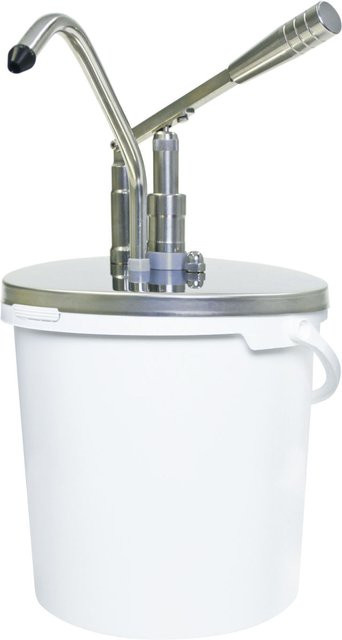 Schneider Hebeldosierspender aus PP in Weiß und Edelstahl, Volumen: 10 l, Durchmesser: 26,5 cm, Höhe: 44 cm - Bild 1
