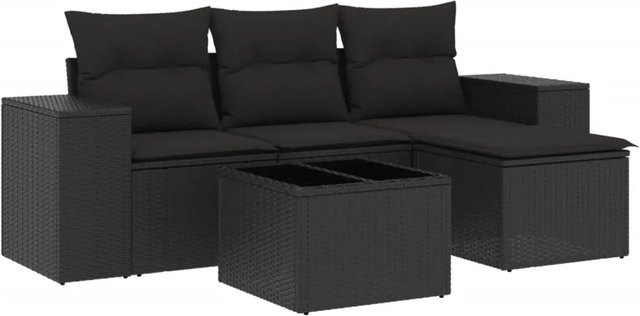 vidaXL 5-tlg Garten-Sofagarnitur aus Polyrattan mit Kissen in Schwarz - Bild 1