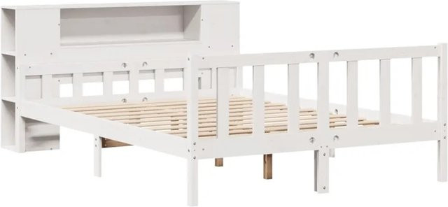 vidaXL Massivholzbett aus Kiefer mit Kopfteil und Regal in Weiß, B/T/H: 160 x 200 cm - Bild 1