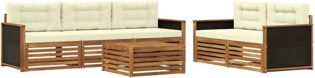 vidaXL Outdoor-Sofagarnitur aus Akazienholz mit 6 Teilen in Natur und Beige - Bild 1