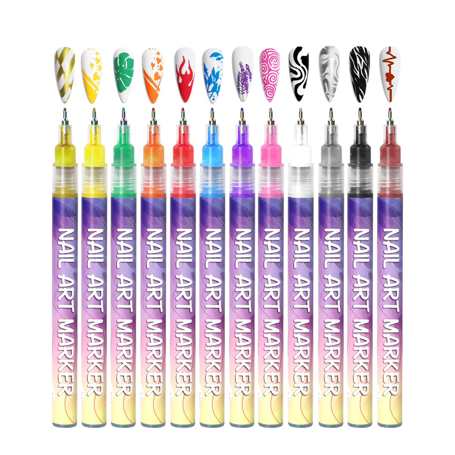 Nail Art Graffiti-Stift-Set mit 12 Farben, wasserfeste Acrylmarker für Maniküre und Nagelmalerei, feine Spitze, Multicolour - Bild 5