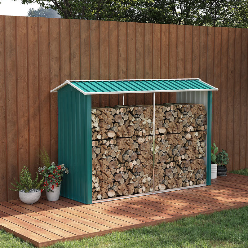 Outsunny Holzlagerung für Kaminholz aus feuerverzinktem Stahl, grün, H x B x T: 160 x 240 x 86 cm - Bild 2