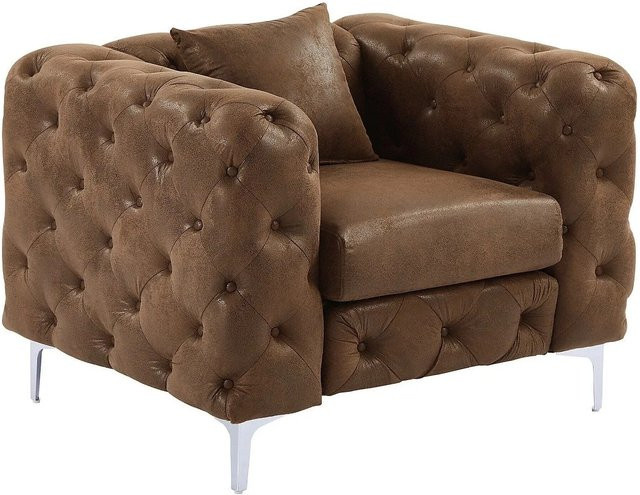 Vente-unique Sessel Edwina Chesterfield in Braun mit gerader Rückenlehne aus Mikrofaser, Höhe: 106 cm - Bild 1