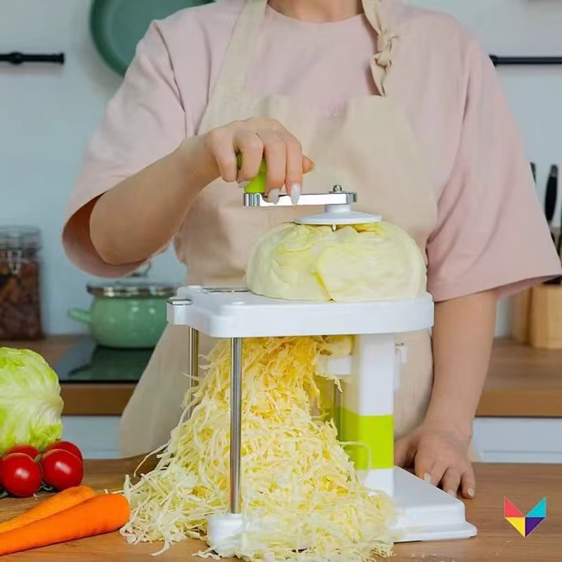 Manueller Kohlreibe und Gemüseschneider in Weiß mit Handkurbel für Salat und Sauerkraut, B/T/H: 30,0 x 24,0 x 0,0 cm - Bild 2