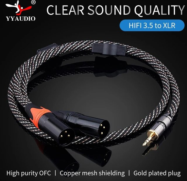 Yyaudio HiFi Stereo Audio Kabel 3,5mm Klinke auf Dual XLR Adapter Breakout Splitter Kabel aus 6N OFC, Schwarz - Bild 1