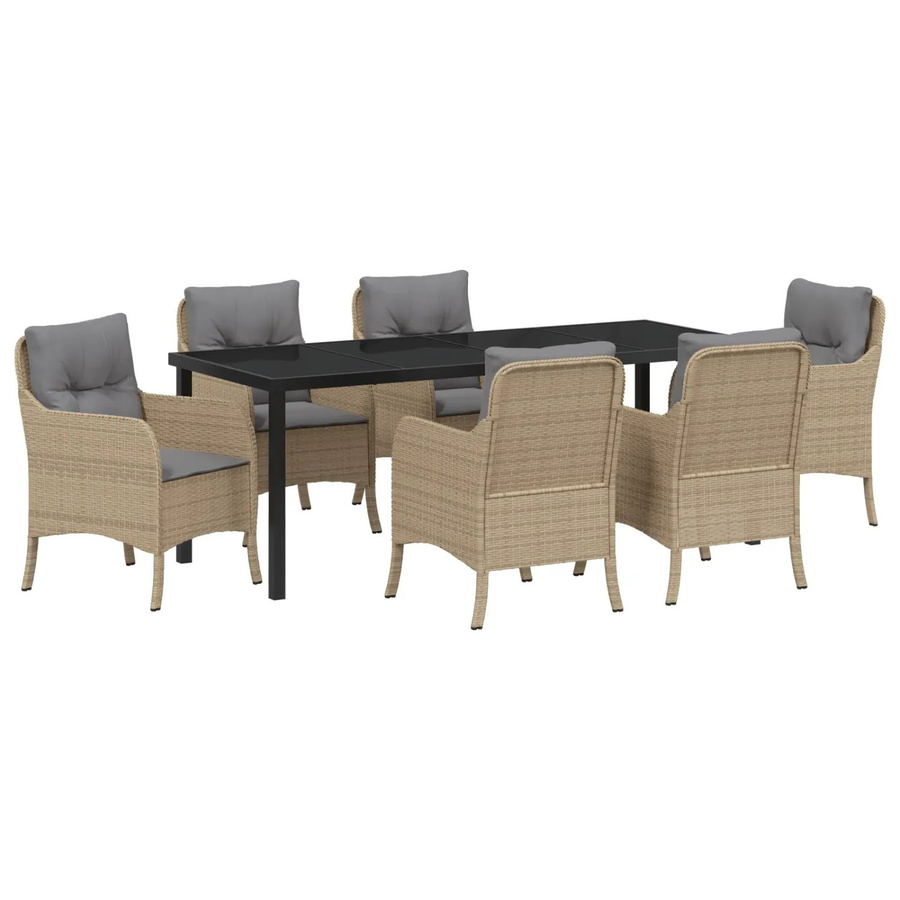 vidaXL 7-teilige Garten-Essgruppe aus Poly-Rattan mit Kissen in Beige und Grau für Garten, Terrasse und Balkon - Bild 2
