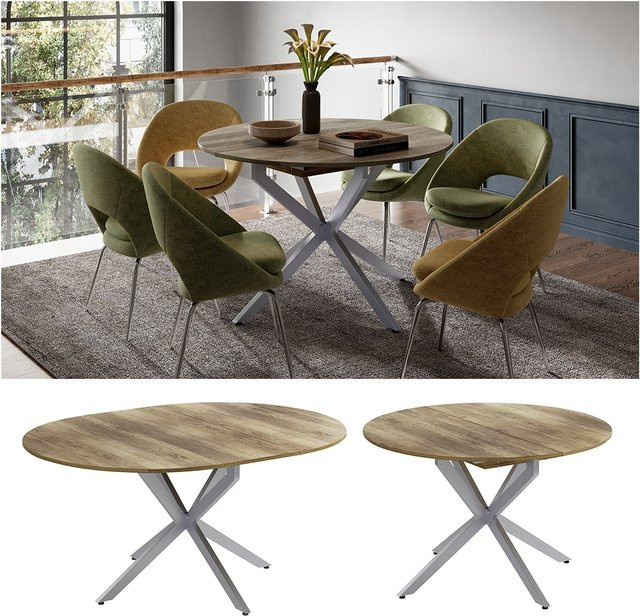 Vicco Esstisch Loyd ausziehbar Eiche rustikal Grau B: 120 cm, T: 76,5 cm - Bild 1