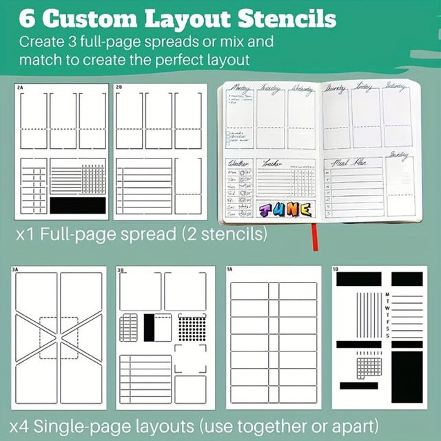 6-teiliges Wochentagebuch-Schablonen-Set von DANXIUZHE aus Kunststoff für A5 Bullet Journal, Tagebuch und Scrapbooking - Bild 1