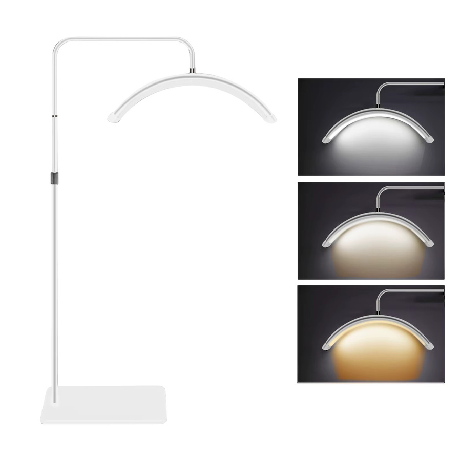 YOUTHINK 20W LED-Bodenleuchte in Weiß mit halbmondförmigem Design, dimmbar und verstellbar mit Metall-Lichtstativ und Telefonhalterung - Bild 2