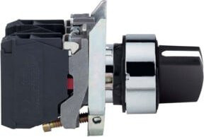 Schneider Electric Wahlschalter XB4BD33, 3-Stelliger Rastmechanismus, 2-Schalter, Schwarz, Metall, IP66 - Bild 1