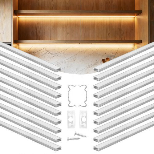 VEVOR LED Profil 20er-Pack in U-Form aus eloxiertem Aluminium, Silber mit milchiger Abdeckung, inklusive Endkappen und Befestigungsclips, ideal für LED-Streifen unter Arbeitsplatten oder Schränken, Länge: 1 m - Bild 1