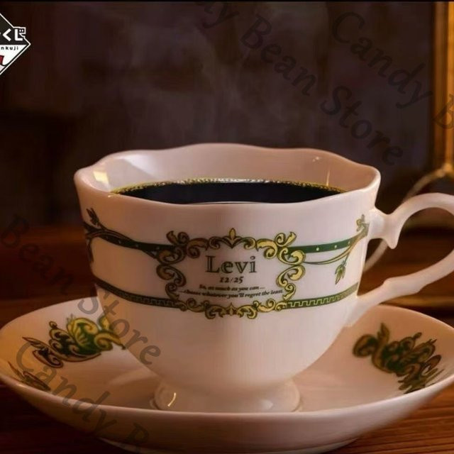 Keramik Kaffeetasse und Untersetzer Set Levi Ackerman Angriff auf Titan Anime Motiv in Weiß - Bild 1