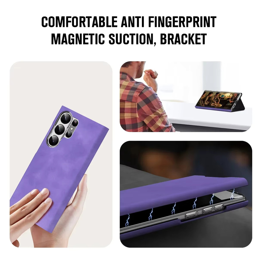 Magnetische Leder-Schutzhülle mit Kartenfach und Stiftfach für Samsung Galaxy S24 S23 S22 Ultra und S23 Plus in Lila - Bild 3