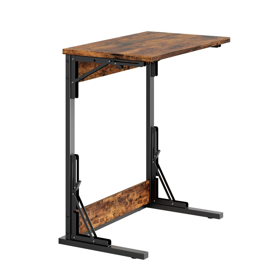 okwish Beistelltisch 2er Set in C-Form mit Metallrahmen und Spanplatte, Braun, B: 60 cm, T: 37 cm, H: 71 cm - Bild 2