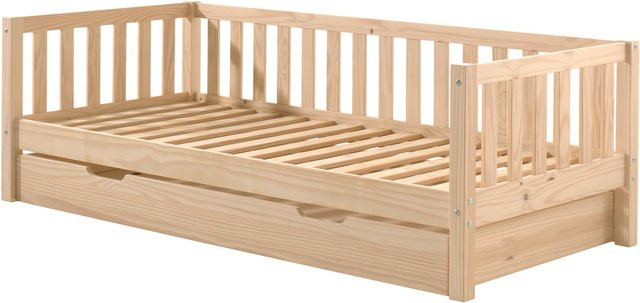 Kojen Bett Fritz von Vipack aus Kiefer massiv mit Sprossenumrandung, Rolllattenrost und Bettschublade, Farbe: White, Liegefläche: 90 x 200 cm - Bild 1