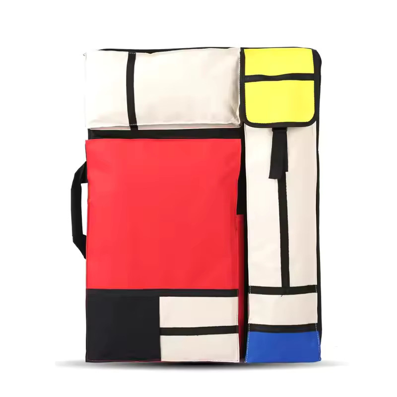 Großräumige Kunstbedarfstasche als Reise-Skizzentasche und Rucksack zur Aufbewahrung von Staffelei und Zeichenbrett in Grün und Multicolour - Bild 4