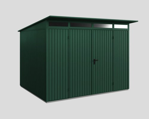 Hörmann Gerätehaus Trend mit Pultdach und Doppeltür in Moosgrün mit Aluminium-Bodenrahmen, B/H/T: 302,8 x 232,3 x 238 cm - Bild 2