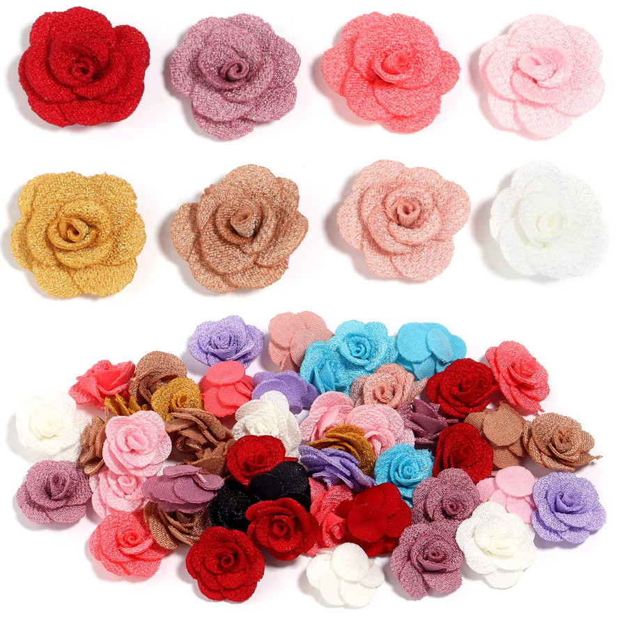 10 Stück handgefertigte Rosenblüten aus Jute-Stoff in Bunt und Grau, Durchmesser: 3 cm, Bastelzubehör für DIY-Projekte, Kleidung und Dekoration - Bild 2