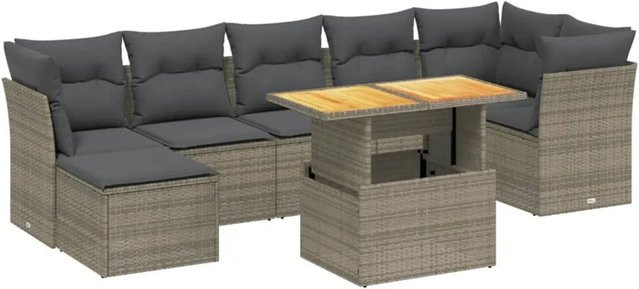 vidaXL 8-teilige Garten-Sofagarnitur aus Polyrattan in Grau mit Kissen und Couchtisch - Bild 1