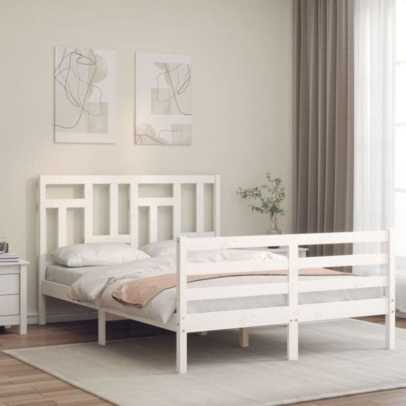 Massivholzbett aus Kiefer mit Kopfteil von Vidaxl in Weiß, B/T/H: 120 x 200 cm - Bild 1