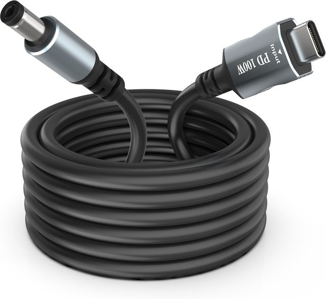 USB C auf DC 5,5 mm x 2,1 mm Laptop-Ladekabel, 20 V PD 100 W, Schwarz - Bild 1