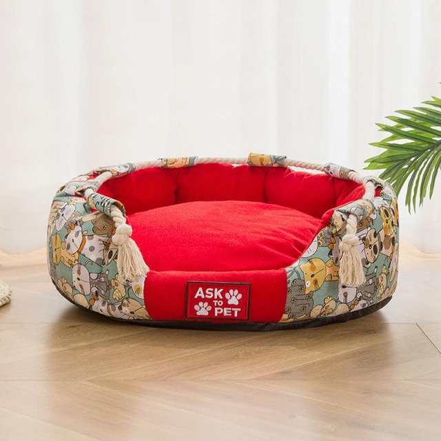 Bedrucktes Canvas Haustiernest für Katzen und Hunde mit Plüschpolsterung, Durchmesser: 40 cm - Bild 1