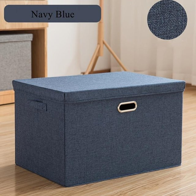 Extra große Aufbewahrungskörbe mit Deckel von Lucky Black Cat aus Stoff in Navy Blau, B/T/H: 50,0 x 35,0 x 31,0 cm - Bild 1