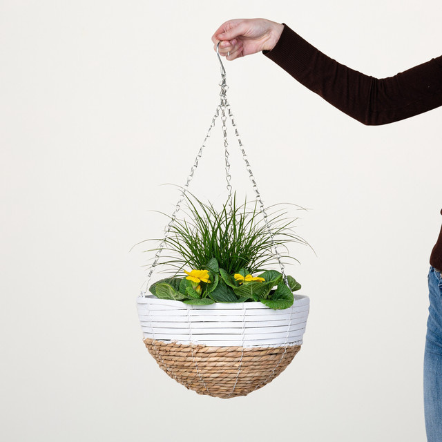 Blume2000 Seegras Hängeampel aus Rattan in Weiß und Natur, rund, Durchmesser: 28 cm - Bild 1