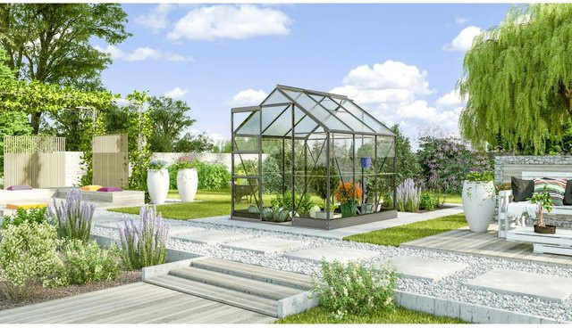 Vitavia Gewächshaus Kapitol 3800 in Schwarz mit Kombiverglasung und Schiebetür, 3,8 m² - Bild 3