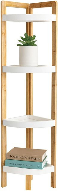 Relaxdays Eckregal aus Bambus in Weiß mit 4 Ablagen, Höhe: 105,5 cm, Breite: 23 cm, Tiefe: 23 cm - Bild 1