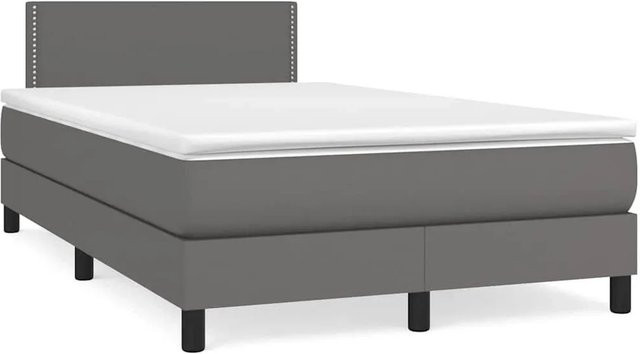 vidaXL Boxspringbett mit Matratze in Grau aus Kunstleder mit LED-Unterbettbeleuchtung und USB-Ladeanschluss, B/T: 120 x 190 cm - Bild 1