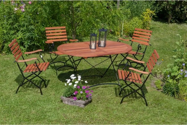 Merxx Gartenmöbel Set Schlossgarten II aus Eukalyptusholz und Stahl, 5-teilig, oval, grau/braun - Bild 2