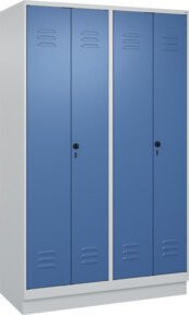 C+P PSA Doppel-Spind Classic PLUS mit Sockel, 4 Abteile, Grau und Blau, Sicherheits-Drehriegel, B/H/T: 120 x 195 x 50 cm - Bild 1
