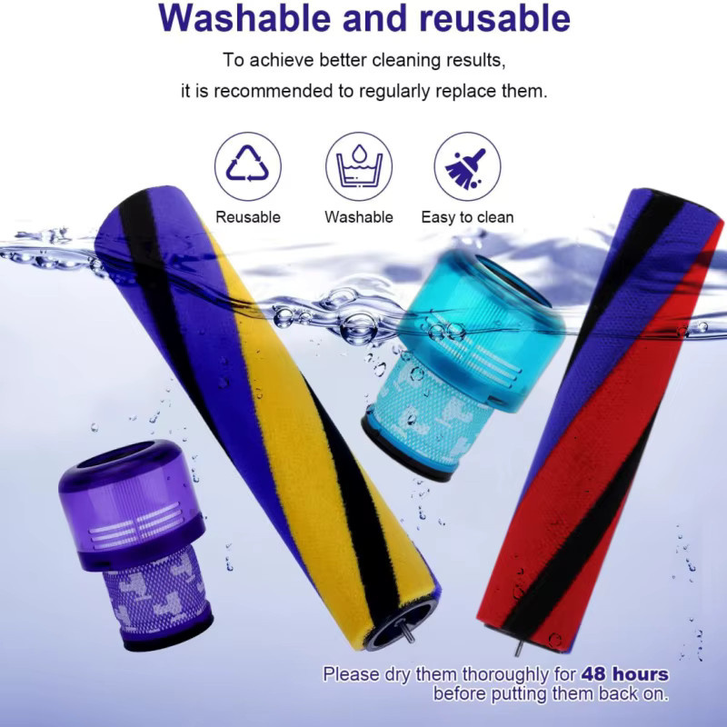 QJYvePro Ersatzfilter und weiche Rollenbürste für Dyson V11 SV14 Animal und V15 Detect Modelle, kompatibel mit V15 Torque Drive Akku-Staubsauger, multicolour - Bild 4
