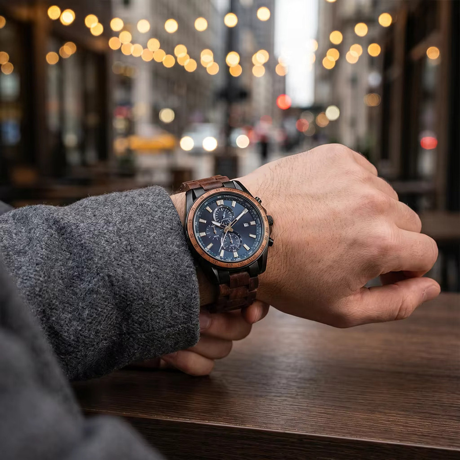 Rainch Armbanduhr Holz, Chronograph, Quarz, Herren, Blau - Bild 2