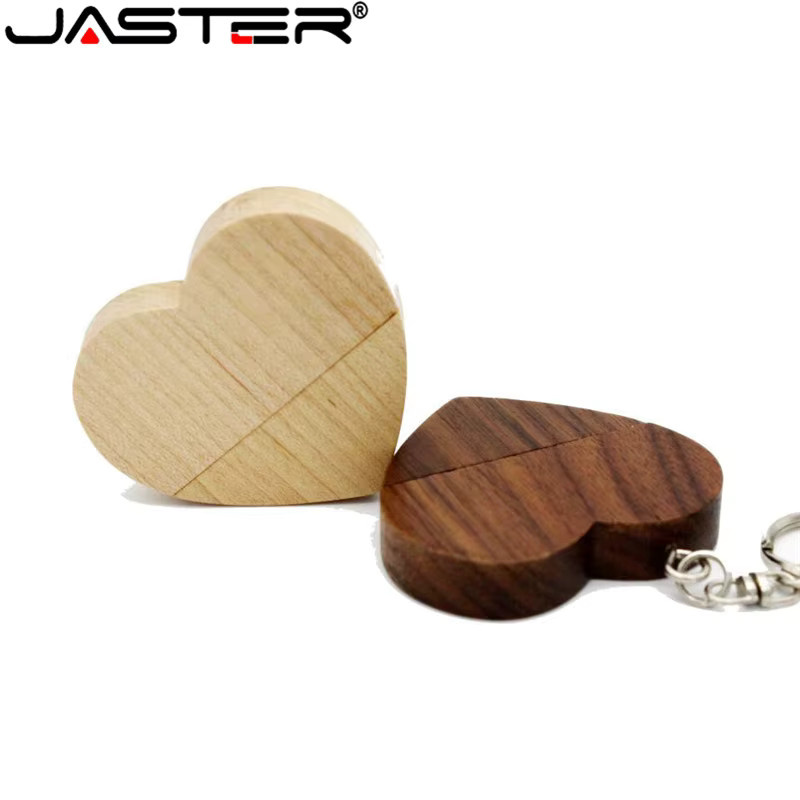 JASTER Liebesherz USB 2.0 Flash-Laufwerk aus Holz mit Schlüsselanhänger in Braun - Bild 1