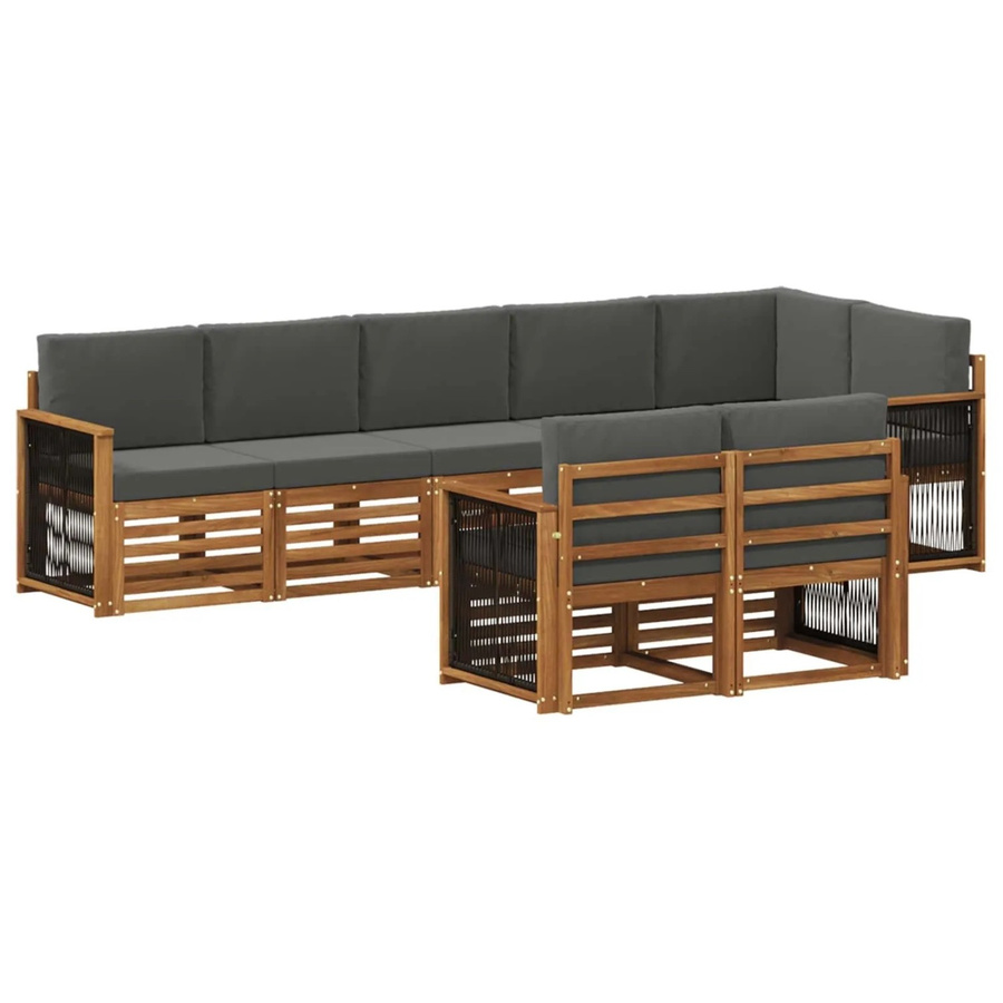 vidaXL Sofagarnitur aus Massivholz Akazie in Anthrazit Grau mit modernem Latten-Design - Bild 2