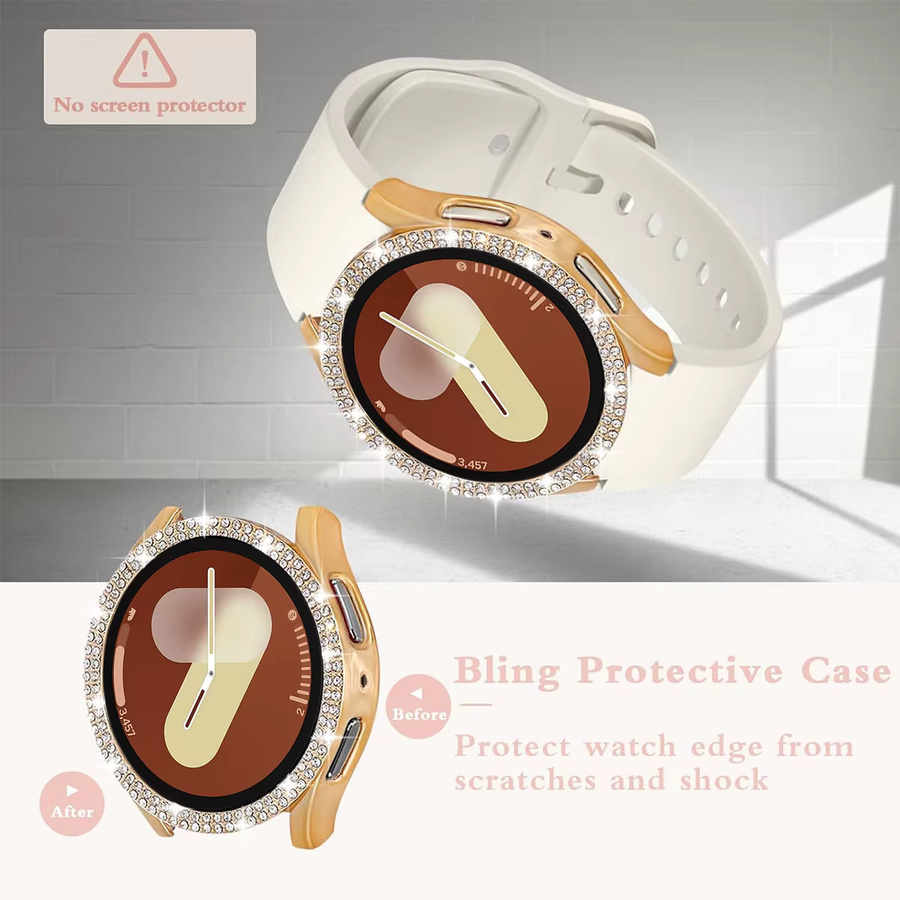 samusak Uhrengehäuse für Samsung Galaxy Watch 4 5 6 7, Silikon, Diamant, Kristall, transparent, Unisex - Bild 2