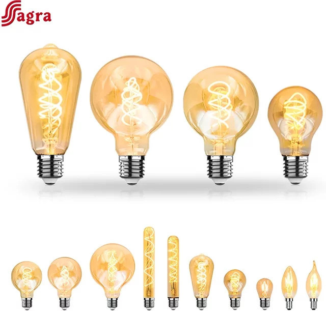 Vintage LED-Glühlampe mit Spirale-Filament für E27 E14, Retro Edison-Lampe aus Glas, transparent, 4 W - Bild 1