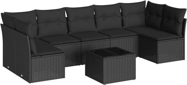vidaXL 8-tlg Garten-Sofagarnitur mit Kissen aus Poly-Rattan in Schwarz Modell 53 - Bild 1