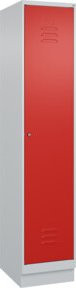 C+P Spind Classic PLUS Garderobenschrank mit Sockel, 1 Abteil, Zylinderschloss und 4 Garderobenhaken, Grau/Rot, H x B x T: 195 x 40 x 50 cm - Bild 1