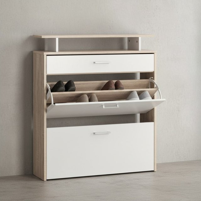 KADIMA DESIGN Schuhkipper mit Schublade und Fächern in Beige aus MDF Holz, B/T/H: 95 x 24 x 80 cm - Bild 1