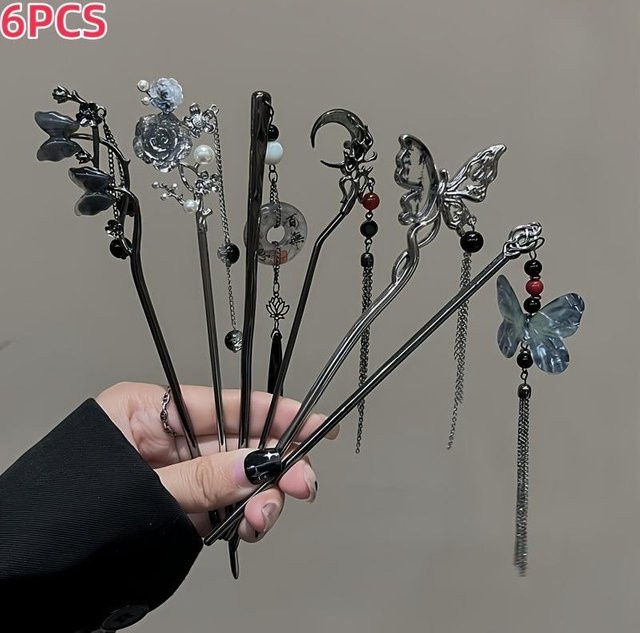 YULIN Haarnadel-Set, Schmetterling, 6-teilig, Damen - Bild 1