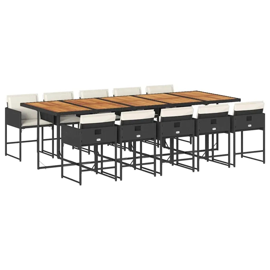 vidaXL 11-teilige Garten-Essgruppe aus Polyrattan mit Kissen in Schwarz - Bild 2