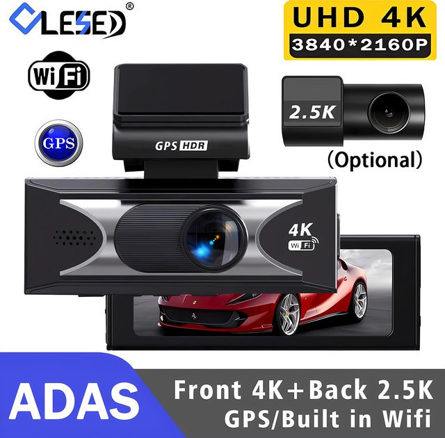 ADAS 4K Dash Cam mit WiFi und GPS, Dual-Kanal DVR Video Recorder mit 4K Frontkamera und 2,5K Rückkamera, OLED-Display, 24H Nachtsicht, Black Box für dein Auto - Bild 1