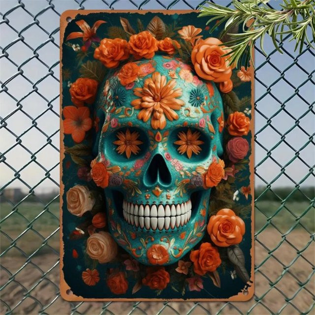 VintageRetroArt Metall-Wandkunstschild mit floralem Design in Multicolour, B/H: 45 x 30 cm - Bild 1