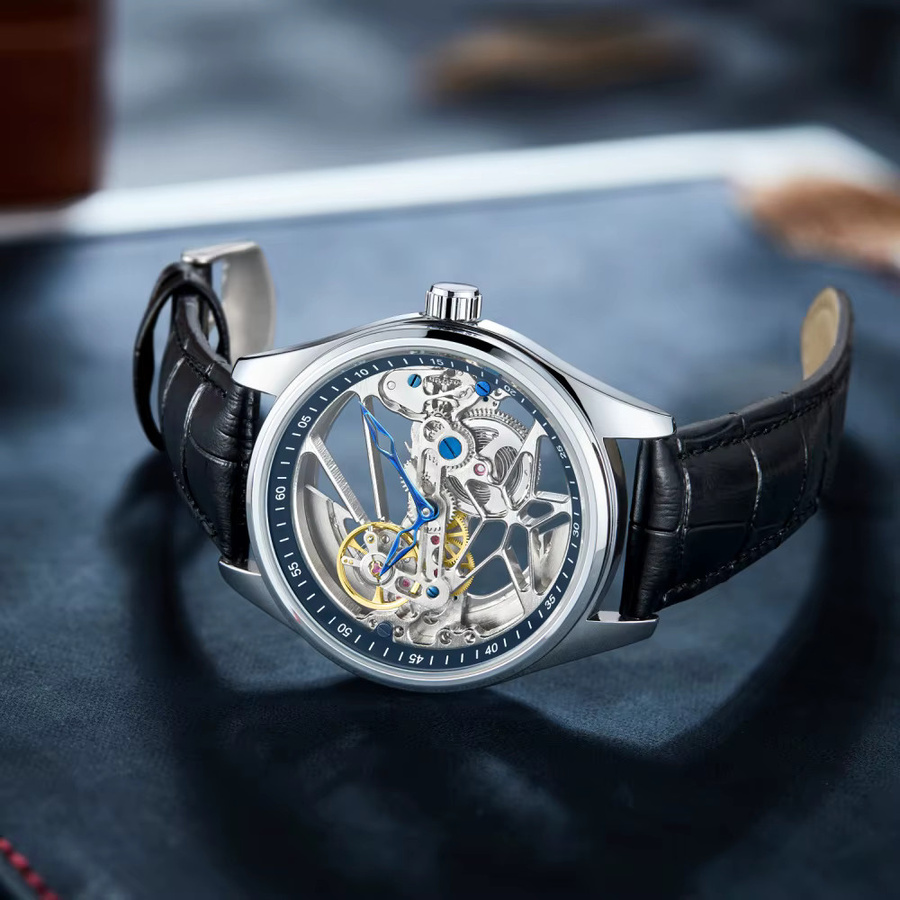 LUOLINGONGJUE Armbanduhr, Automatik, Edelstahl, Leder, Schwarz, Herren - Bild 2