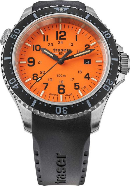 Traser Herrenuhr, Quarz, Edelstahl, Orange, 46 mm, Kautschuk, 50 ATM - Bild 1