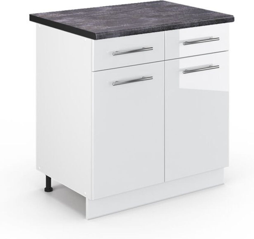 Vicco Küchenunterschrank Fame-Line in Weiß Hochglanz und Anthrazit mit Drehtüren, Breite: 80 cm, Höhe: 82 cm, Tiefe: 60 cm - Bild 1